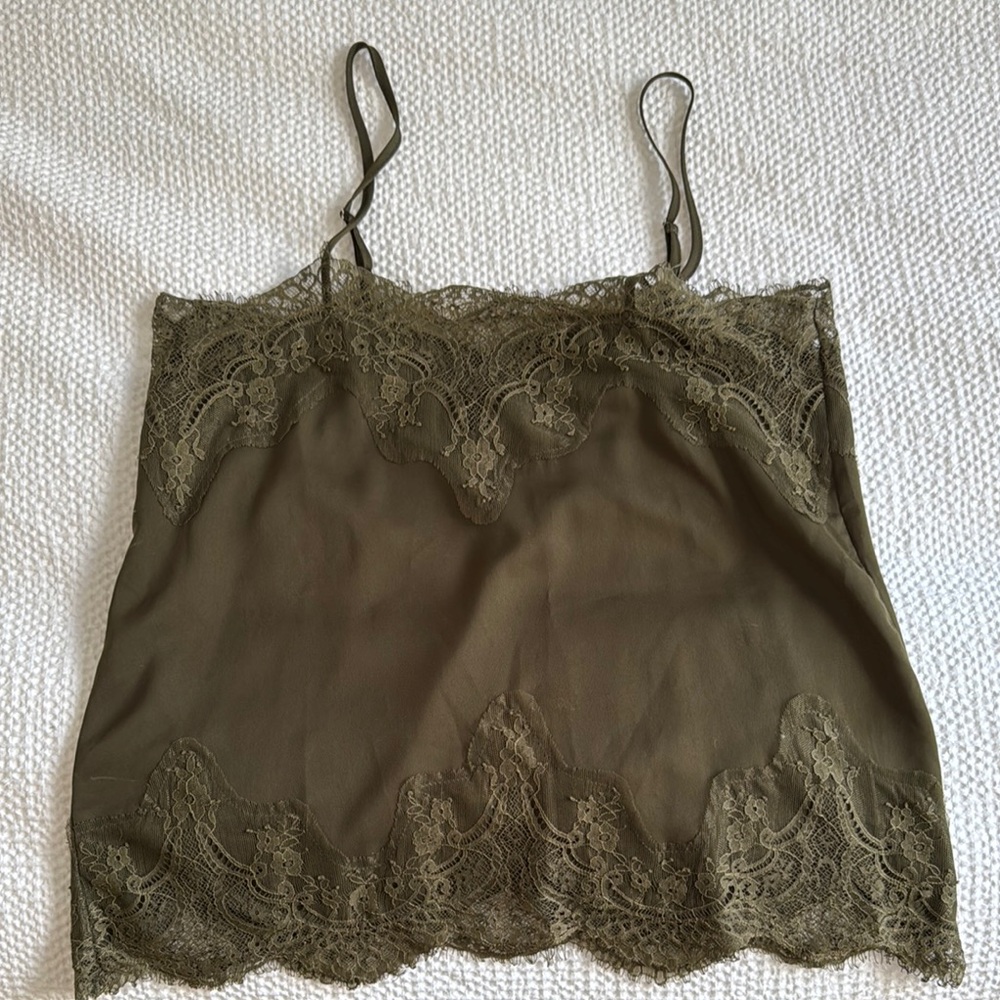 Olive Green Lace Trim Cami Top